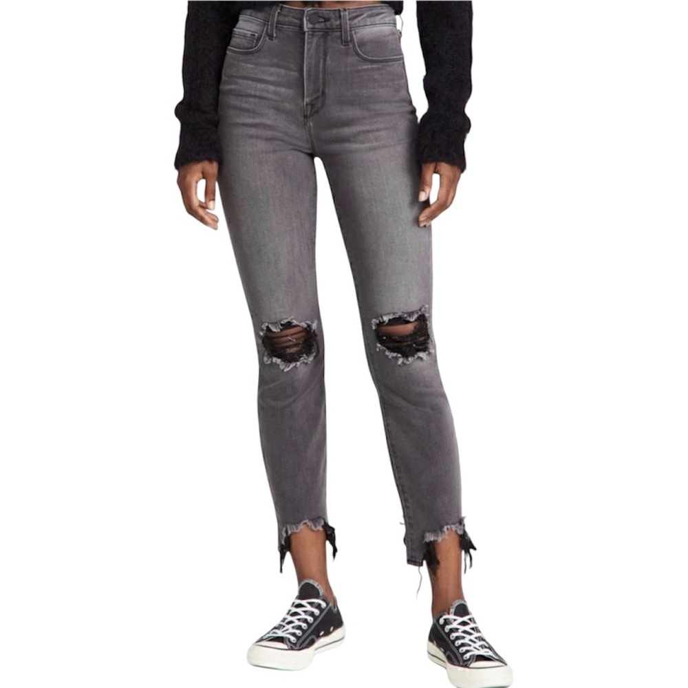 L’AGENCE High Line Skinny Jeans Gray Destruct Sz 23 Distressed Cropped